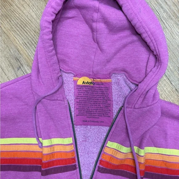 Aviator Nation Purple Hoodie with Rainbow Stripes - Picture 3 of 4